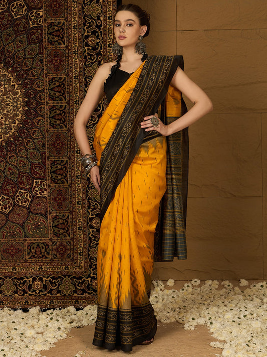 Yellow Silk Saree (Ikat)