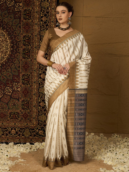 Ikat Printed Silk Designer Saree