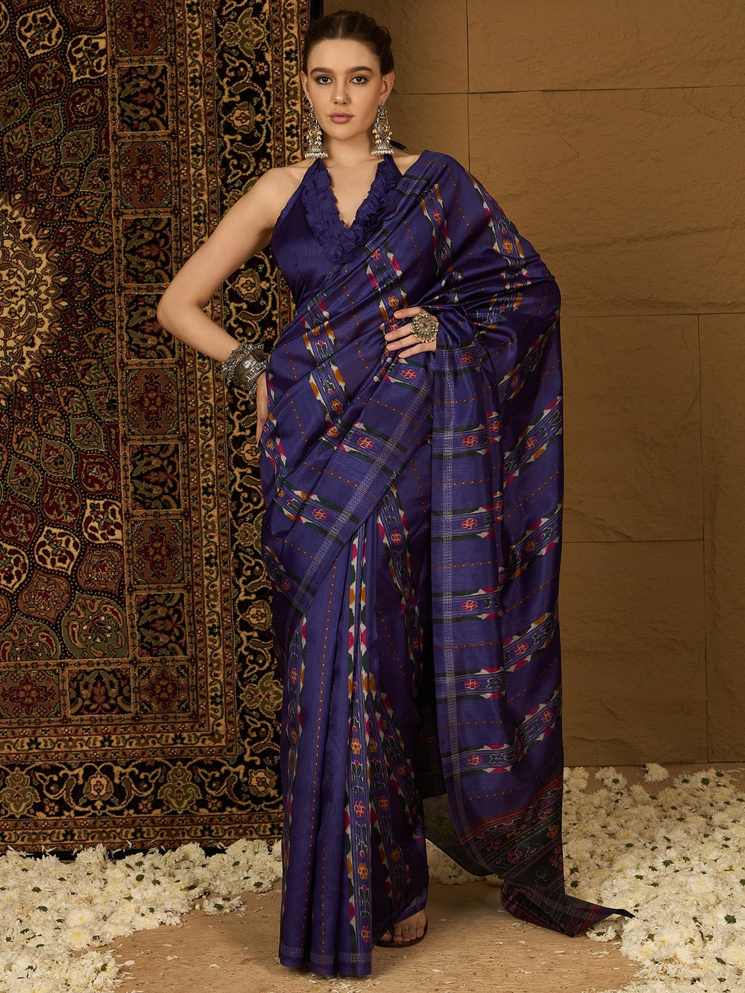 Designer Silk Saree with Intricate Ikat Print