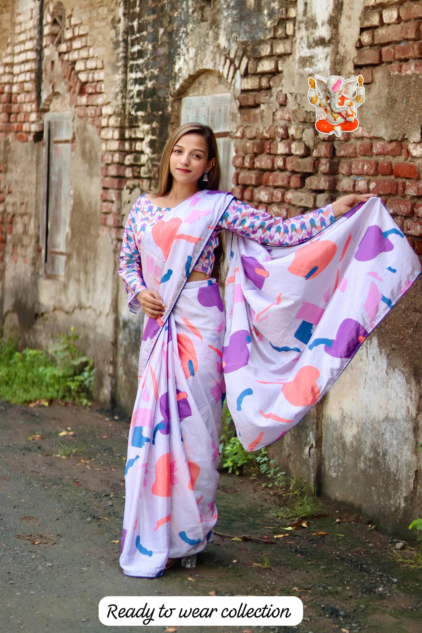 Ready to Wear Chinon Silk Saree with Digital Print